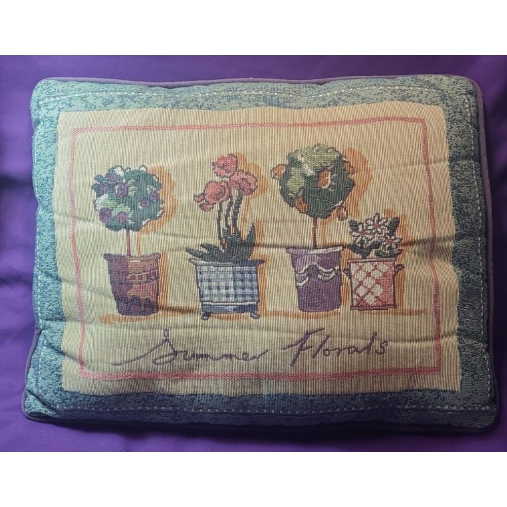 Vintage Needlepoint Tapestry Floral Throw Pillow Spring Summer Florals 11”x15"